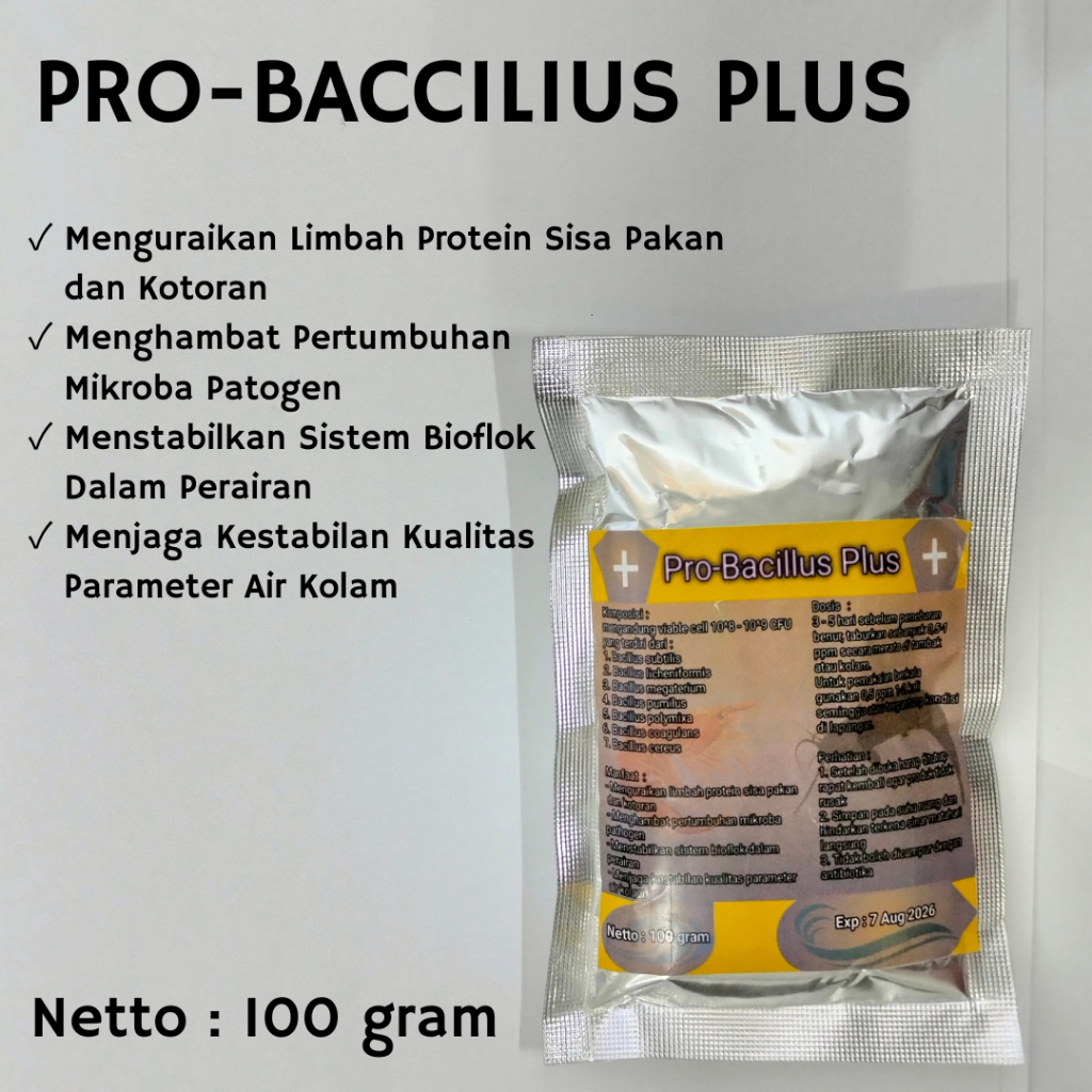 Probiotik bacillus plus 100 gram / probiotik kolam bioflok / probiotik / bakteri starter / kolam bio