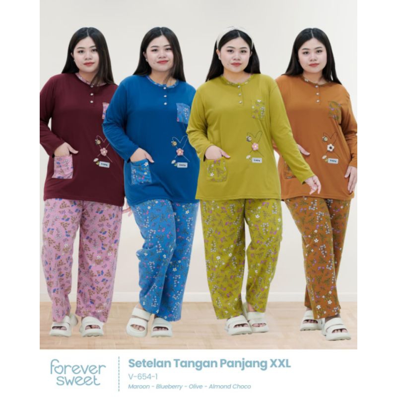 FOREVER SWEET PP XXL Lengan Panjang Jumbo Piyama Lengan Panjang Wanita Jumbo Baju Tidur