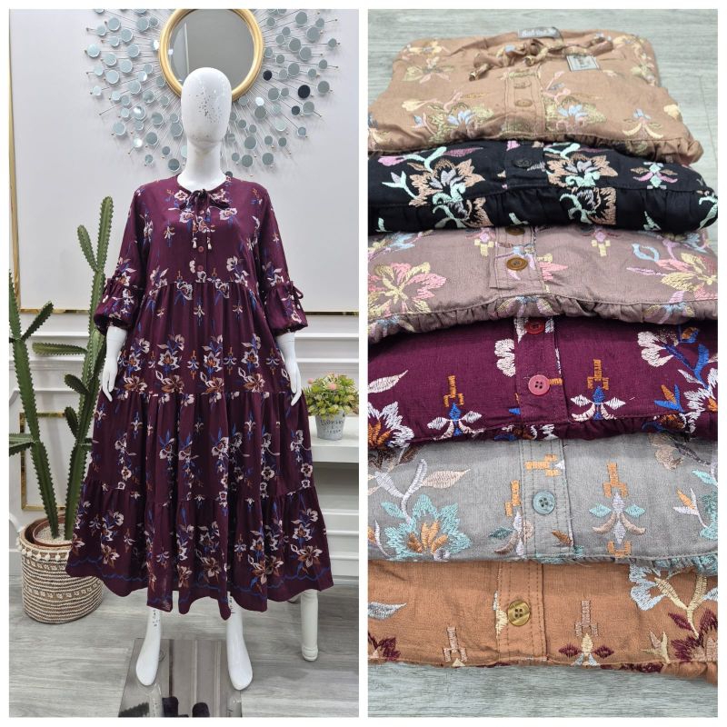 Dress crespo bordir salvina ys / midi dress bordir salvina ys