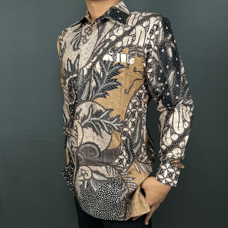 TAN Kemeja batik pria COKLAT SUSU lengan panjang bahan katun lapis furing motif terbaru
