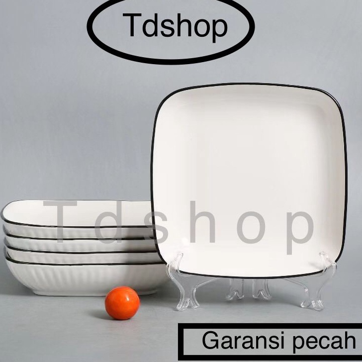 TDSHOP TANITI PIRING KERAMIK MAKAN SAJI 5 SQUARE EMBOSS JEPANG