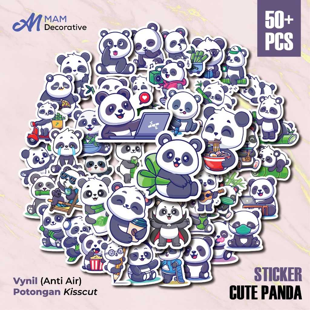 

50 PCS STIKER CUTE PANDA | Vinyl Waterproof | Stiker Helm Buku Journal Casing HP Laptop