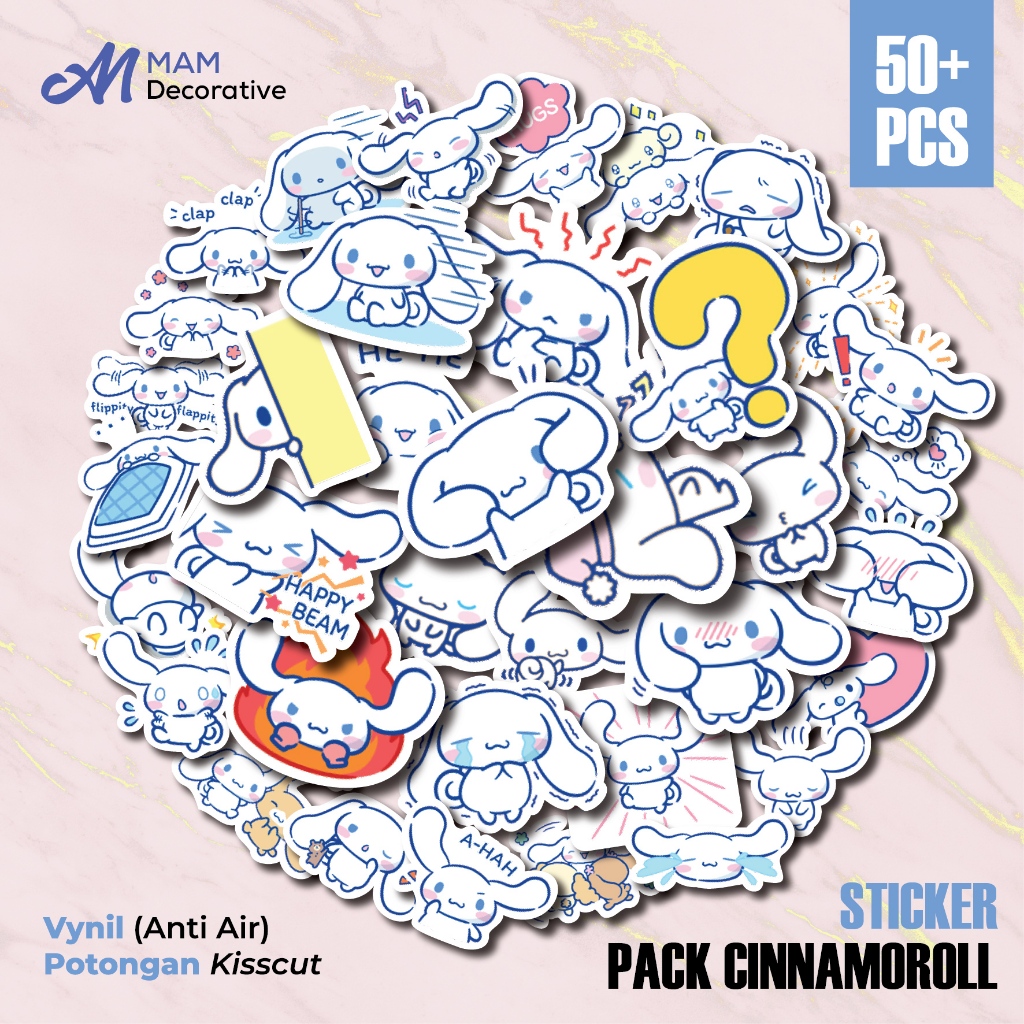 

50 PCS STIKER CINNAMOROLL | Vinyl Waterproof | Stiker Helm Buku Journal Casing HP Laptop