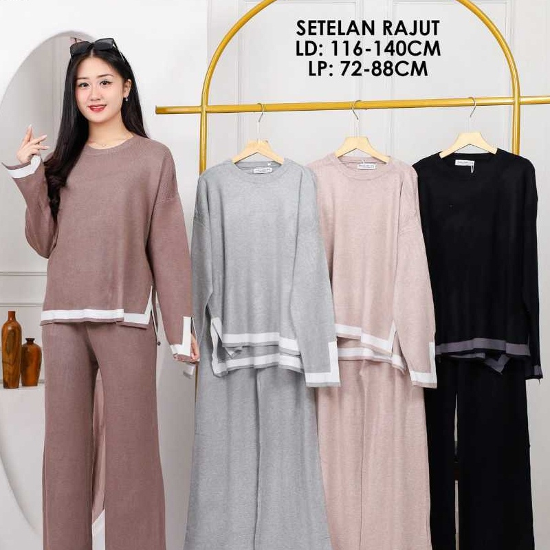 Setelan Rajut Satu Set Atasan dan Bawahan Impor untuk Wanita - Baju Nyaman Blazer Formal Dewasa Panj