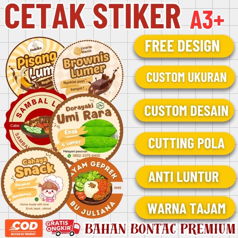cetak stiker Lebel makanan custom desain/stiker kue/sticker nama