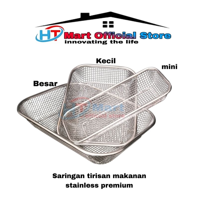 HT mart - saringan segi ukuran KECIL stainless wadah tirisan gorengan makanan