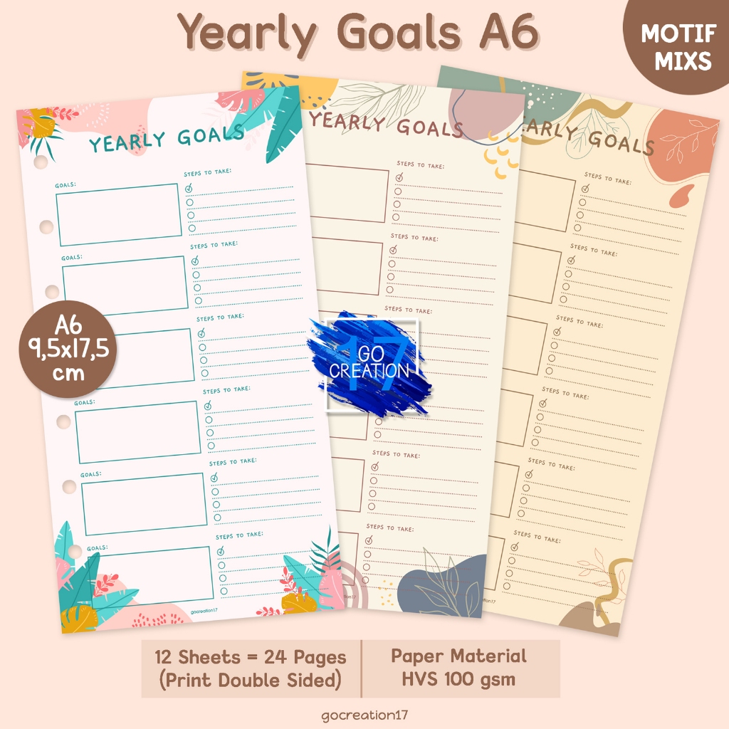 

Buku Planner Refill Kertas Binder Yearly Goals Motif Premium A6