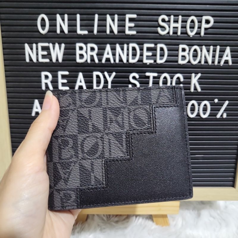 dompet cowok bonia original wallet lipat pendek monogram hitam