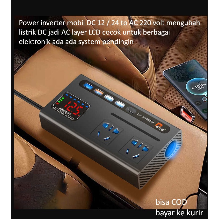 Power inverter mobil DC 12 24 to AC 220 volt mengubah listrik DC jadi AC layer LCD cocok untuk berba