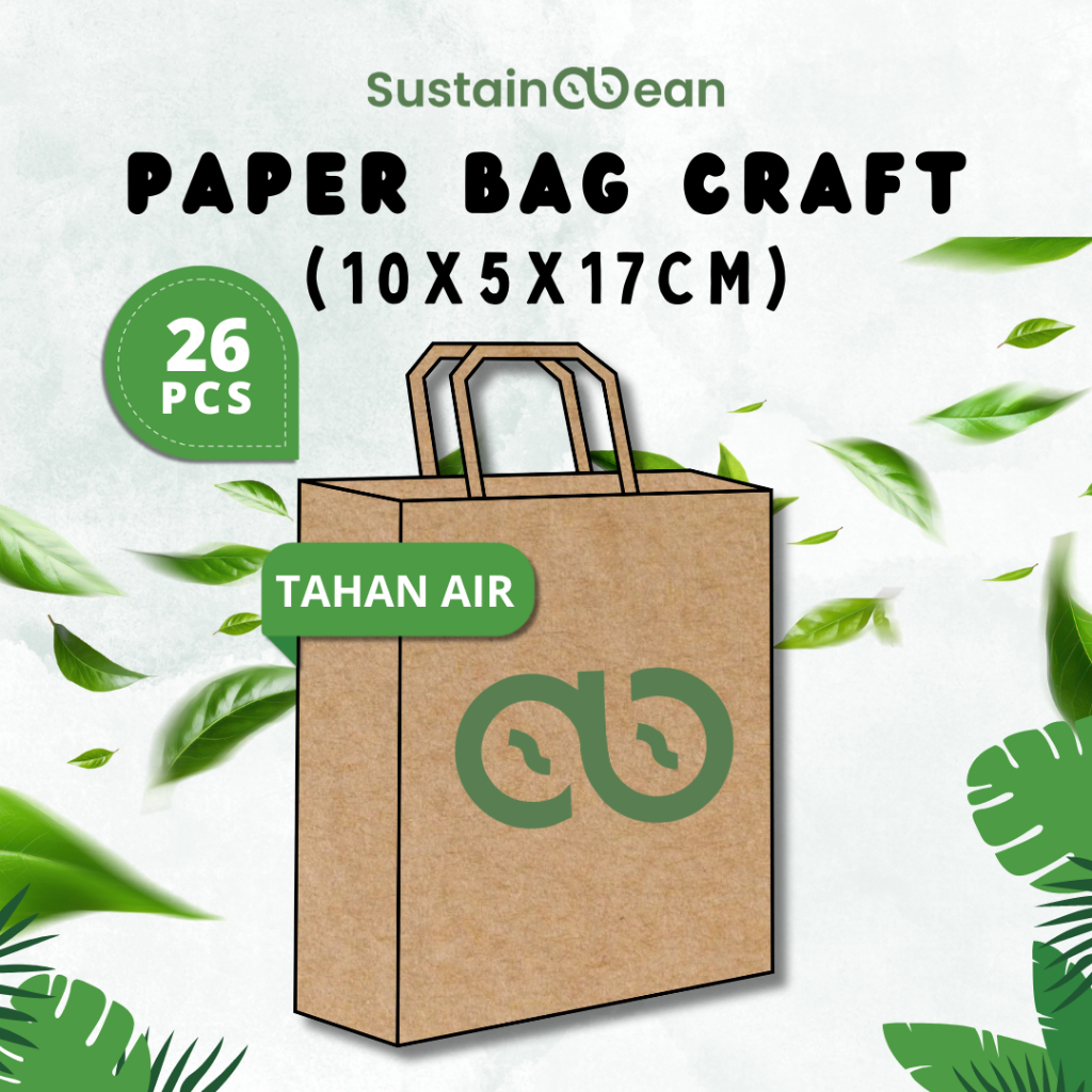 

Paper Bag Sustainabean Tahan Air | Kertas Kraft | Ukuran 10x5x17cm | Isi 26 pcs