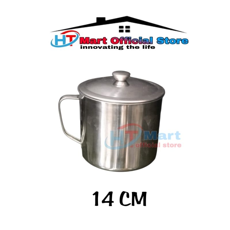 HT mart - Gelas stainless 14 CM dengan tutup mug cangkir stainless steel cuntang tempat minyak wadah