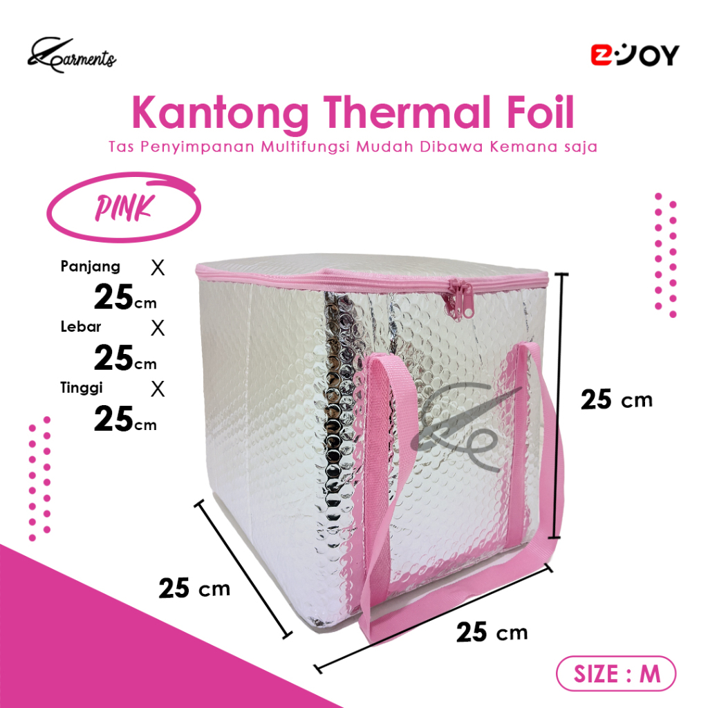 Tas Alumunium Foil Pink 25cm x 25cm x 25cm (M) / Tas Bekal / Tas Penghangat Makanan / Cooler Bag