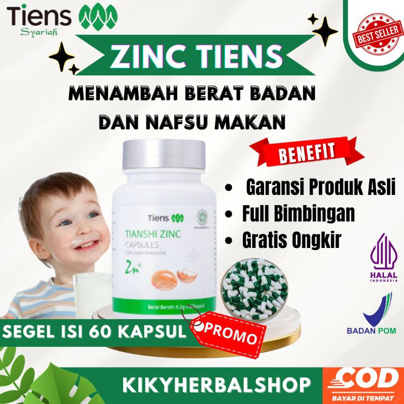 Tianshi Zinc Tiens Penambah Berat Badan dan Nafsu Makan Anak Penggemuk Badan Tiens Zinc Kapsul Asli