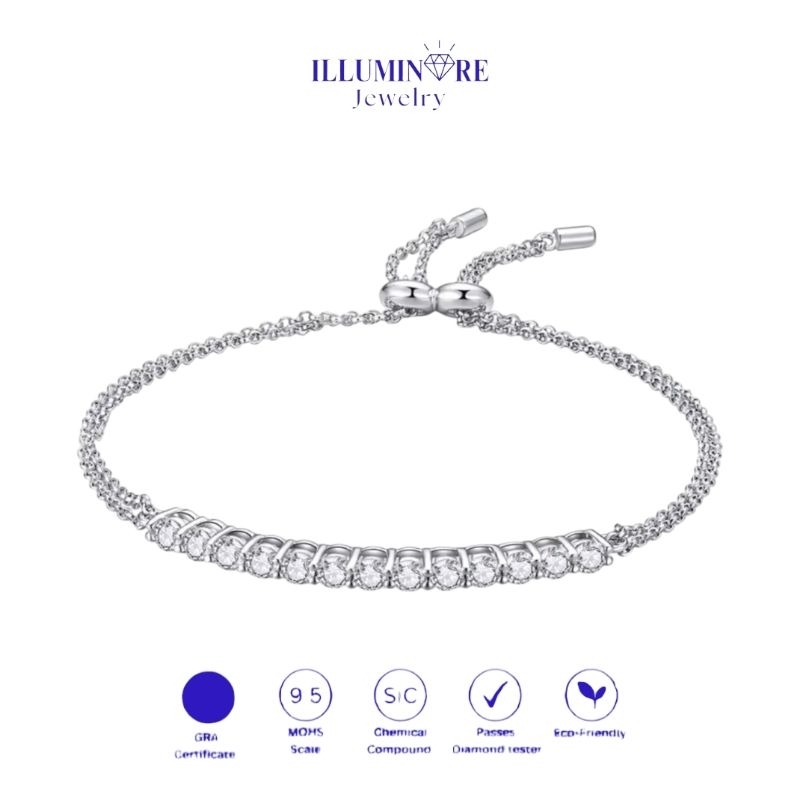 Illuminare-(100% Original) LV-BR02 Perhiasan Gelang Serut Wanita 1.3ct Berlian Moissanite Mewah Asli