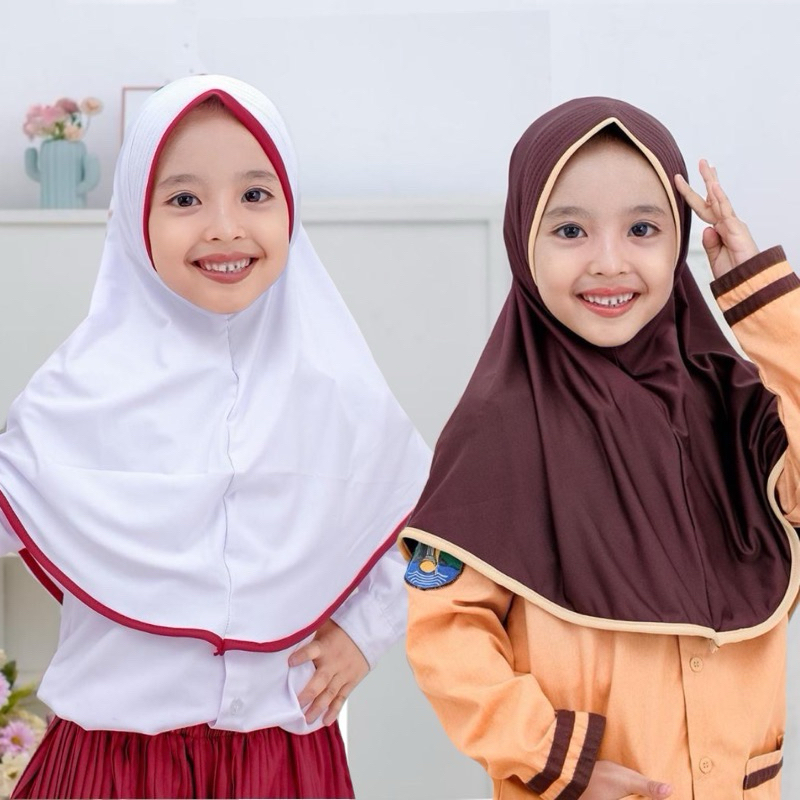 Kerudung anak sekolah SD NON SERUT 6-10 tahun kaos super premium jilbab instan putih Hijab Aliyah hi