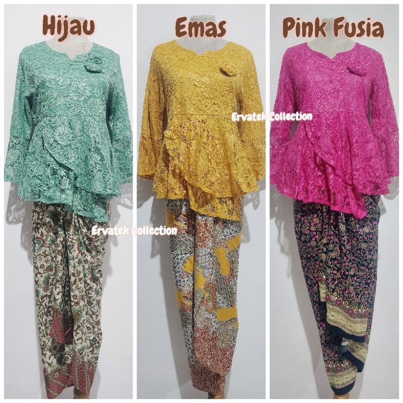 (PROMO PAKET WISUDA) Kebaya Brukat + Rok Lilit Wanita Atas Bawah Setelan Kebaya Batik Perempuan Acar