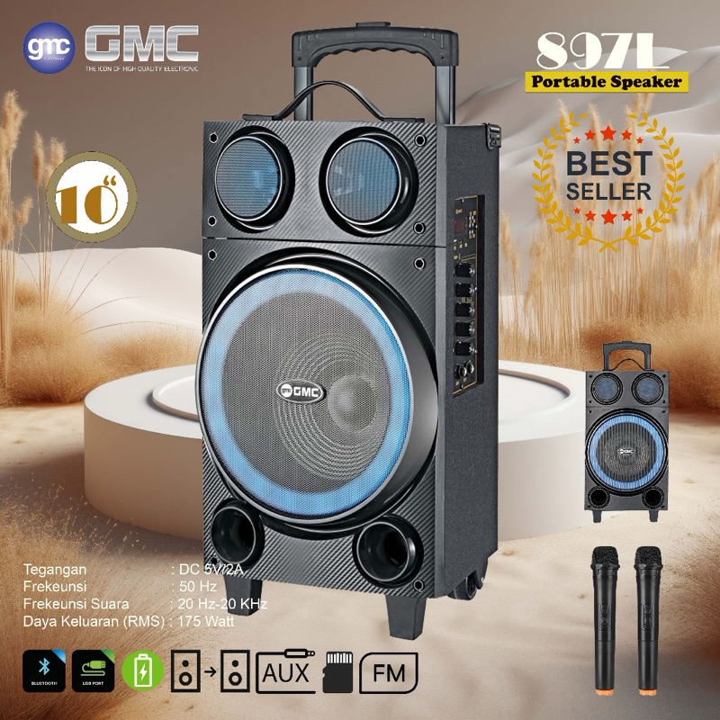 Speaker Karaoke Bluetooth Portable Besar GMC 897L DOUBLE MIC