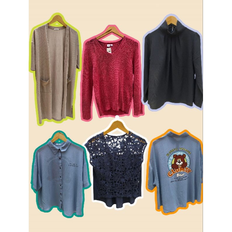 Kemeja Chiffon Biru Hitam Vest Brukat Navy Cardigan Panjang Blouse Knit Gap Fuchia