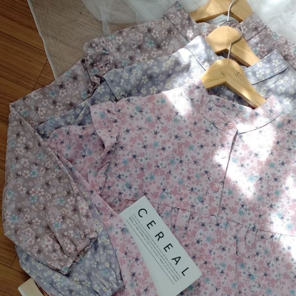 Blouse Wanita Atasan Blus Crinkle Premium Motif Bunga