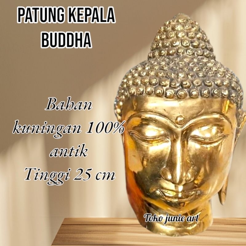 PATUNG KEPALA BUDHA KUNINGAN ASLI 100% TINGGI 25 CM