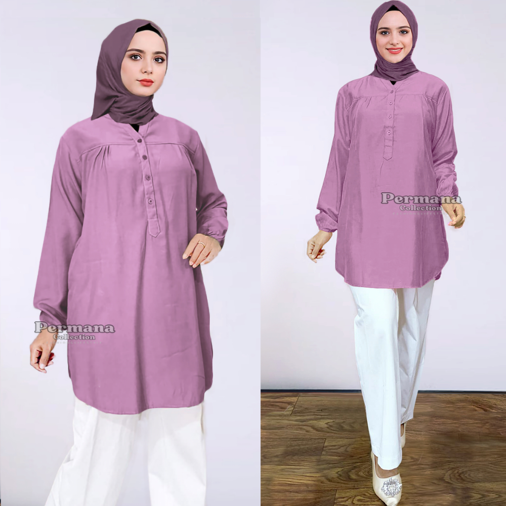 Baju Atasan Blouse Wanita Busana Muslim Lengan Panjang Warna Lilac Jumbo Size