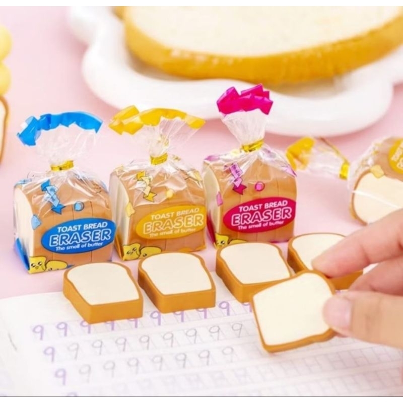 

Penghapus Bentuk Roti Tawar Toast Bread Eraser 1 pak isi 4pcs