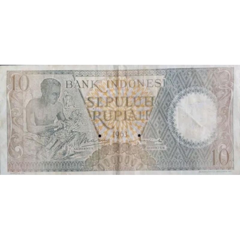 Uang Kuno Indonesia 10 Rupiah seri pekerja tahun 1963 Original 100%