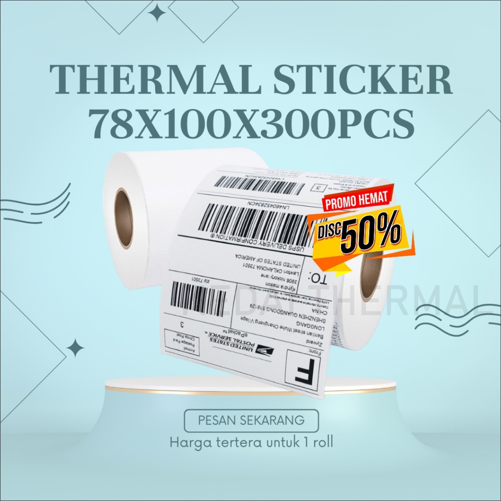 

KERTAS LABEL THERMAL STIKER RESI STICKER LABEL BARCODE ROLL UKURAN A6 78X100 MM ISI 300PCS 78X100MM ISI 300 PCS