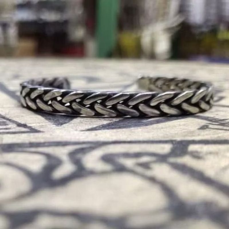 Gelang Titanium Baja Putih/hitam Monel Anyam Kotak Pria Wanita Anti Karat MODEL C