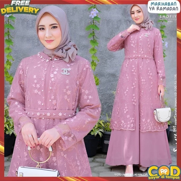 JUWITA AULIA 2 IN 1 MAXY DRESS GAMIS BROKAT PLUS OUTER | GAMIS PESTA WANITA MEWAH | GAMIS SYARI LEBA