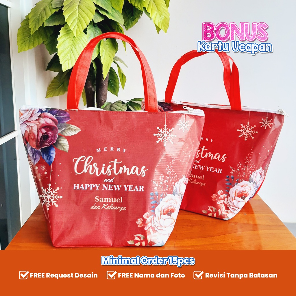 

Tas Natal Custom / Tas Souvenir / Goodie Bag Natal - Free Desain | Trapesium