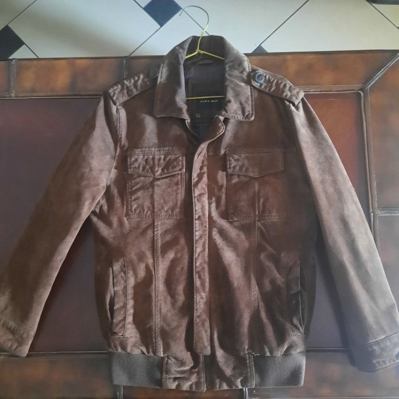 Zara Jacket Suede Leather Man Size Small - Jaket Kulit Zara Pria Ukuran S (Second)