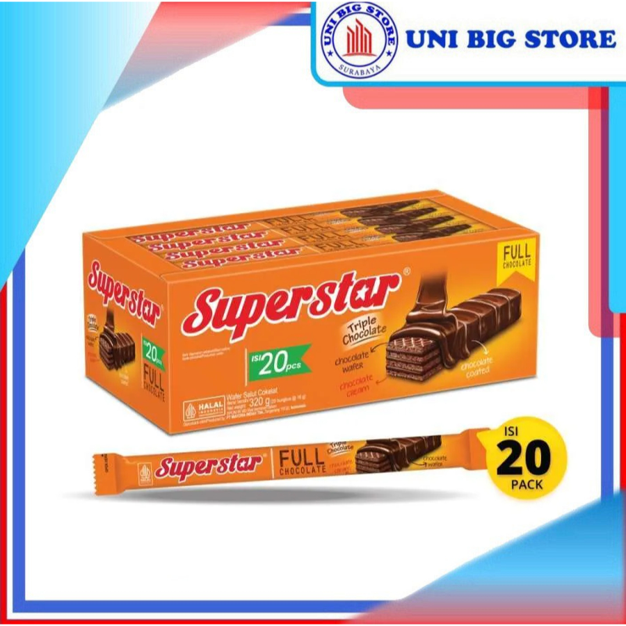 

Superstar Wafer Super Star Coklat Full Chocolate 16 gr x 20 Pcs BOX