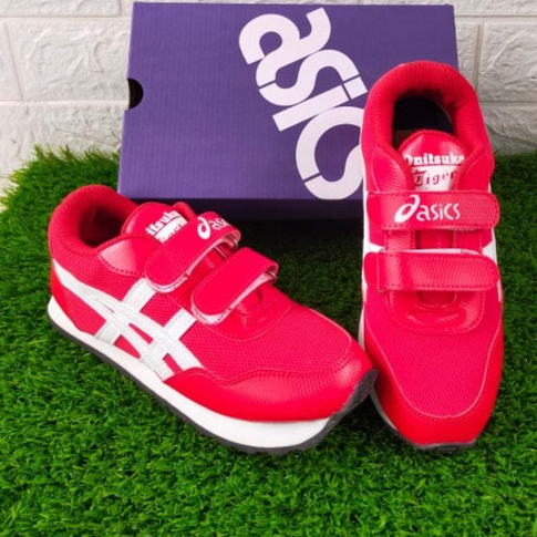 Sepatu Fashion Olahraga Anak Cewek Cowok Kids Sepatu ASICS Merah Putih