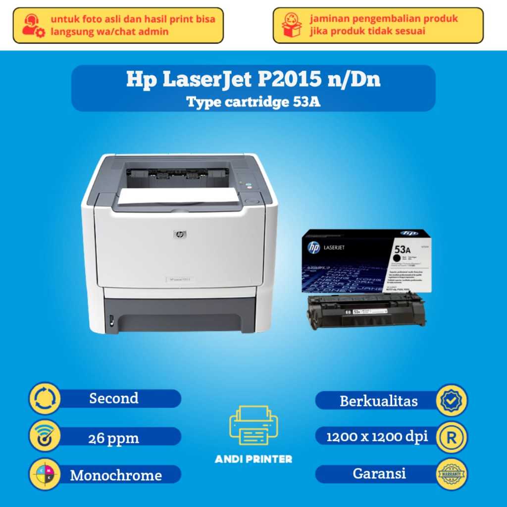 printer hp Laserjet p2015 siap paki (toner baru)