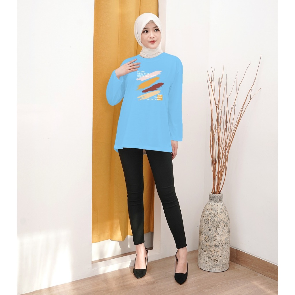 Kaos Oversize Wanita Lengan Panjang rainbow/ Kaos Distro WANITA// Kaos Streetwear Oversize / Baju Ka