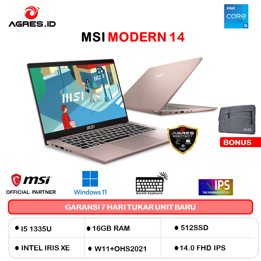 MSI MODERN 14 I5 1355 8GB 512GB W11+OHS 14.0FHD IPS BLIT 2Y  SLV -F13MG.074