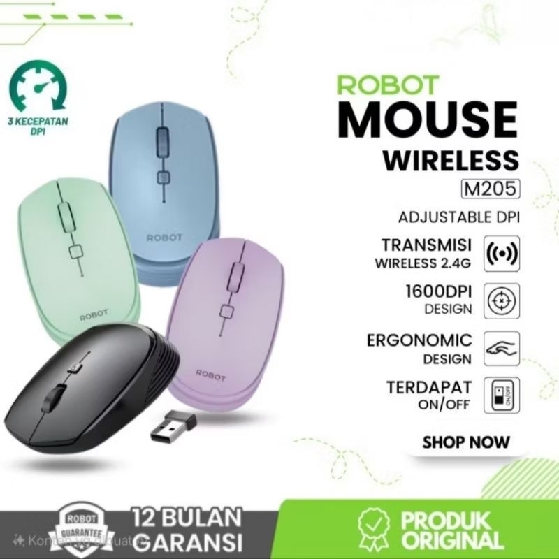 Mouse Wireless Robot M205 ROBOT/M210 ROBOT/M350 ROBOT/M370 ROBOT ORIGINAL 100% GARANSI 1 TAHUN