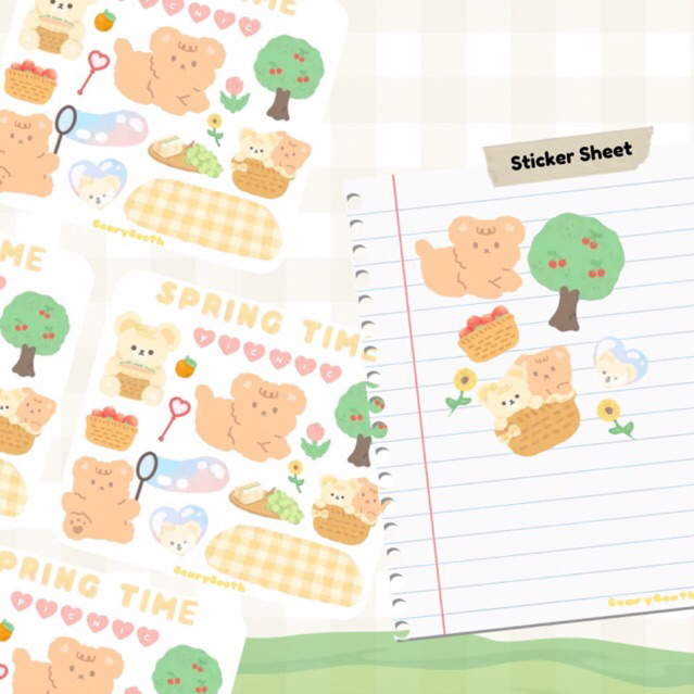 

STICKER SHEET DEKO JURNAL | KISS CUT WATERPROOF | EDISI SPRING TIME | BEARYBOOTH