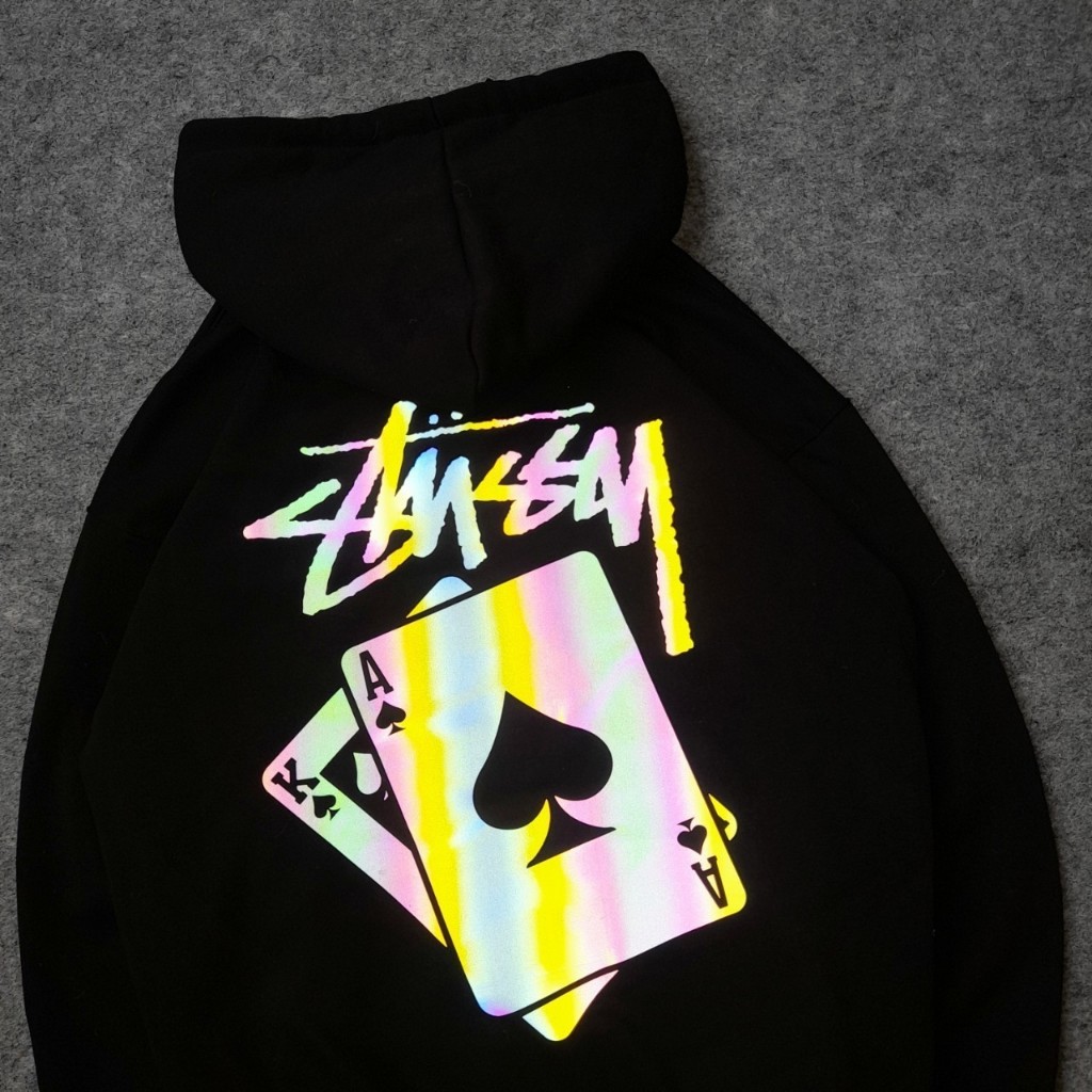 Jaket Hoodie Pria Stussy Card Hologram Black Original Distro Sweater Pria Stussy High Quality