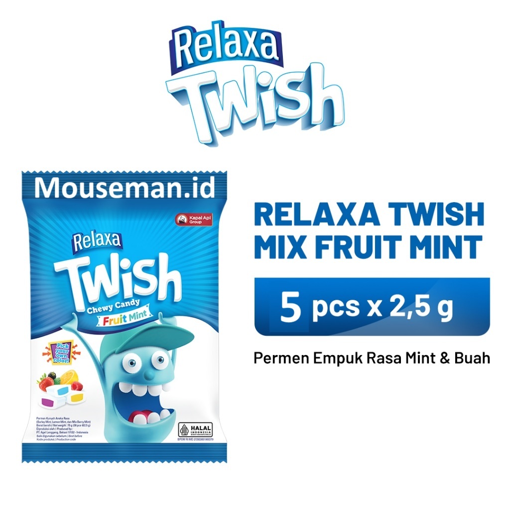 

Permen Relaxa Twish Chewy Candy Fruit Mint Permen Kunyah Aneka Rasa ( Barley Mint, Lemon Mint, dan Mix Berry Mint ) 12.5gr (5pcs @2.5g)