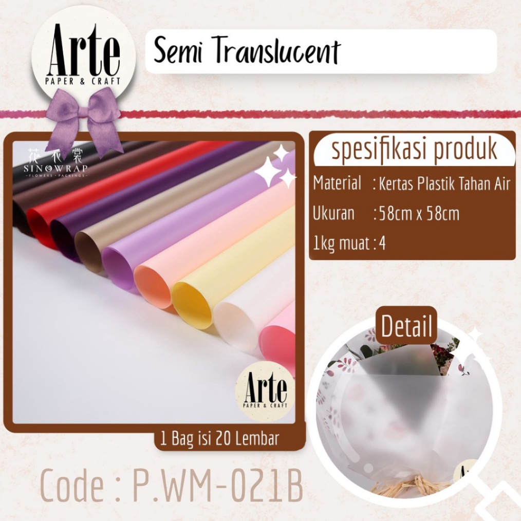 

2 Lembar Semi Translucent Kes Buket Korea Bunga Flower Wrapg Paper Kado Arte Grosir Jaka PWMB