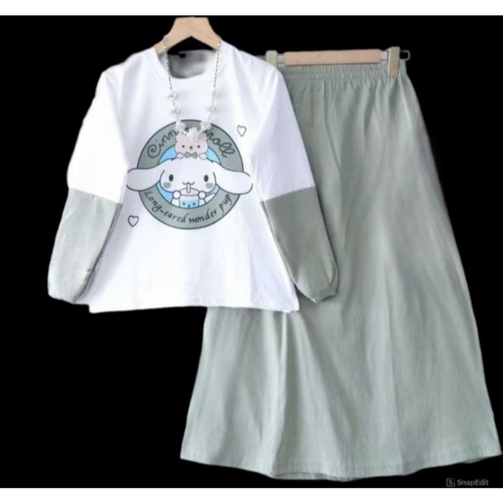 hot sale setelan baju muslim anak bahan crinkle airflow dan rok cinamoral set kids set rok anak