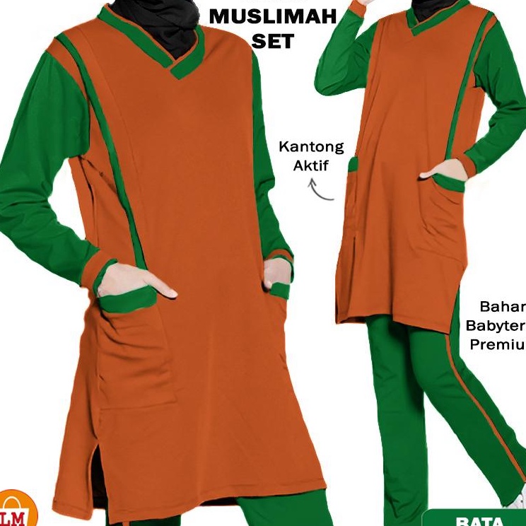 TUNIK MUSLIMAH SET Setelan Training Olahraga Senam Zumba Wanita Baju Celana Bahan Babyterry Premium 