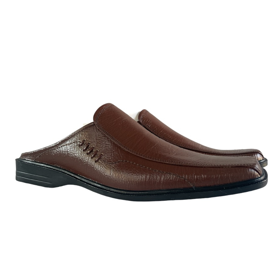 Sepatu Sandal Slop Pria Kulit Sapi Asli Tekstur Serat Kayu Bustong Ready Size Jumbo 44 45 46