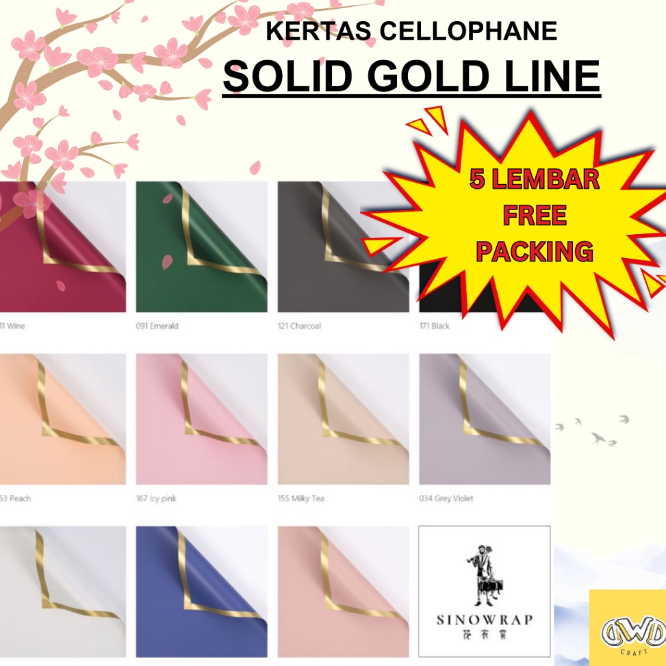 

Terlaris 5 LEMBAR SOLID GOLD LINE Flower Wrapping Cellophane Kertas Buket Bunga Hand Bouquet