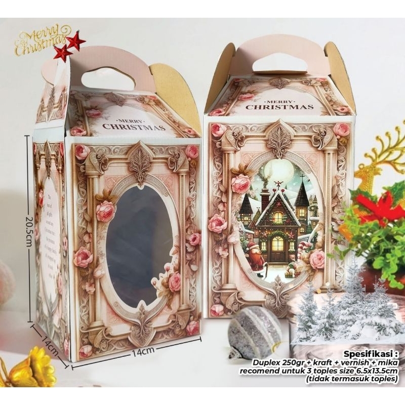 

box dus toples natal dus hampers kue natal dus souvenir dus toples kue natal isi 3toples