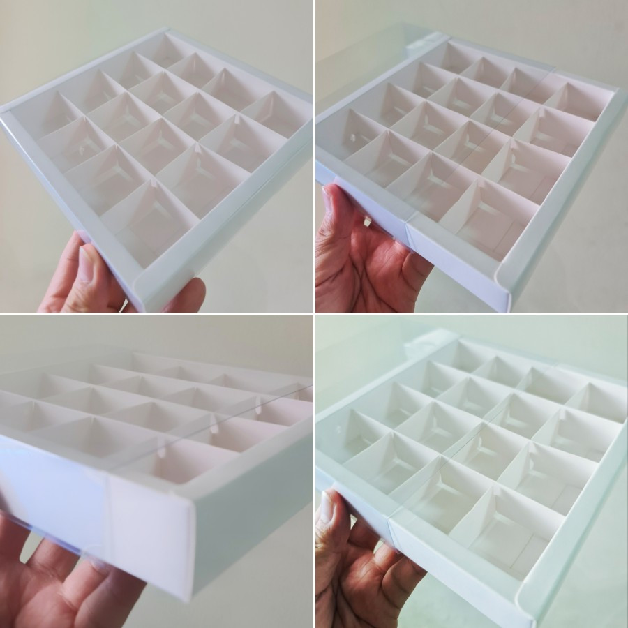 

5 pcs box mika packaging kue mochi sekat isi 16 ukuran 4x4x3cm warna putih polos