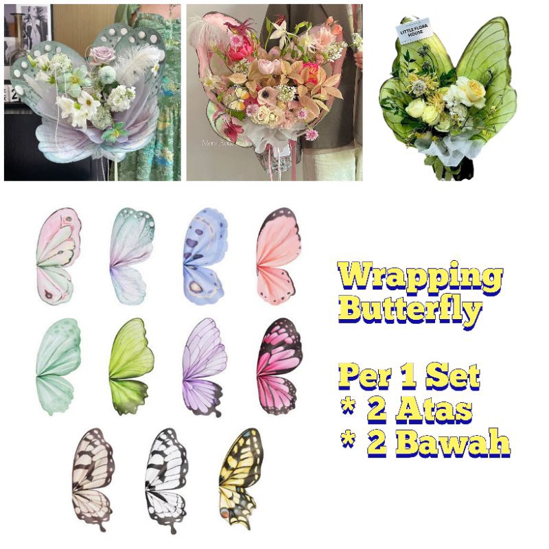 

Butterfly Wings Non Transparant 1 Set ( 1 kupu kupu utuh)Wrapping Flower Kupu-Kupu Korea Non Waterproof Cellophane Kertas Motif Kupu Kupu