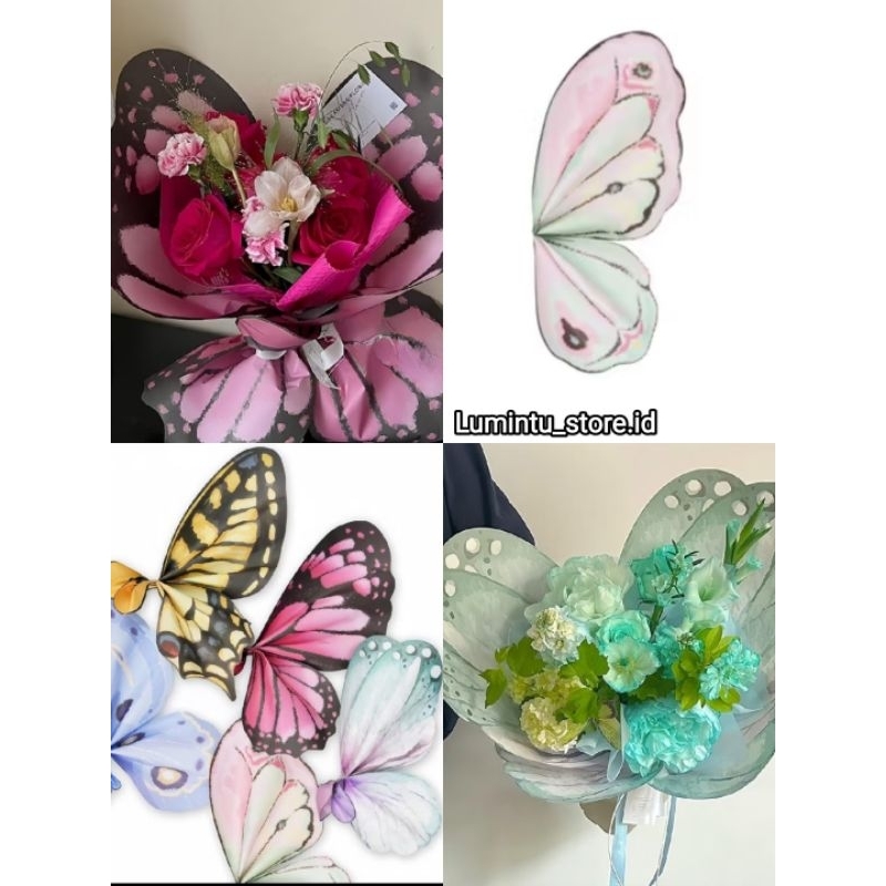 

1 Set (2 pasang)Kertas Motif Kupu Kertas Bungkus Buket Bunga Kertas Bentuk Kupu Kupu Non Waterproof Cellophane Non Transparan